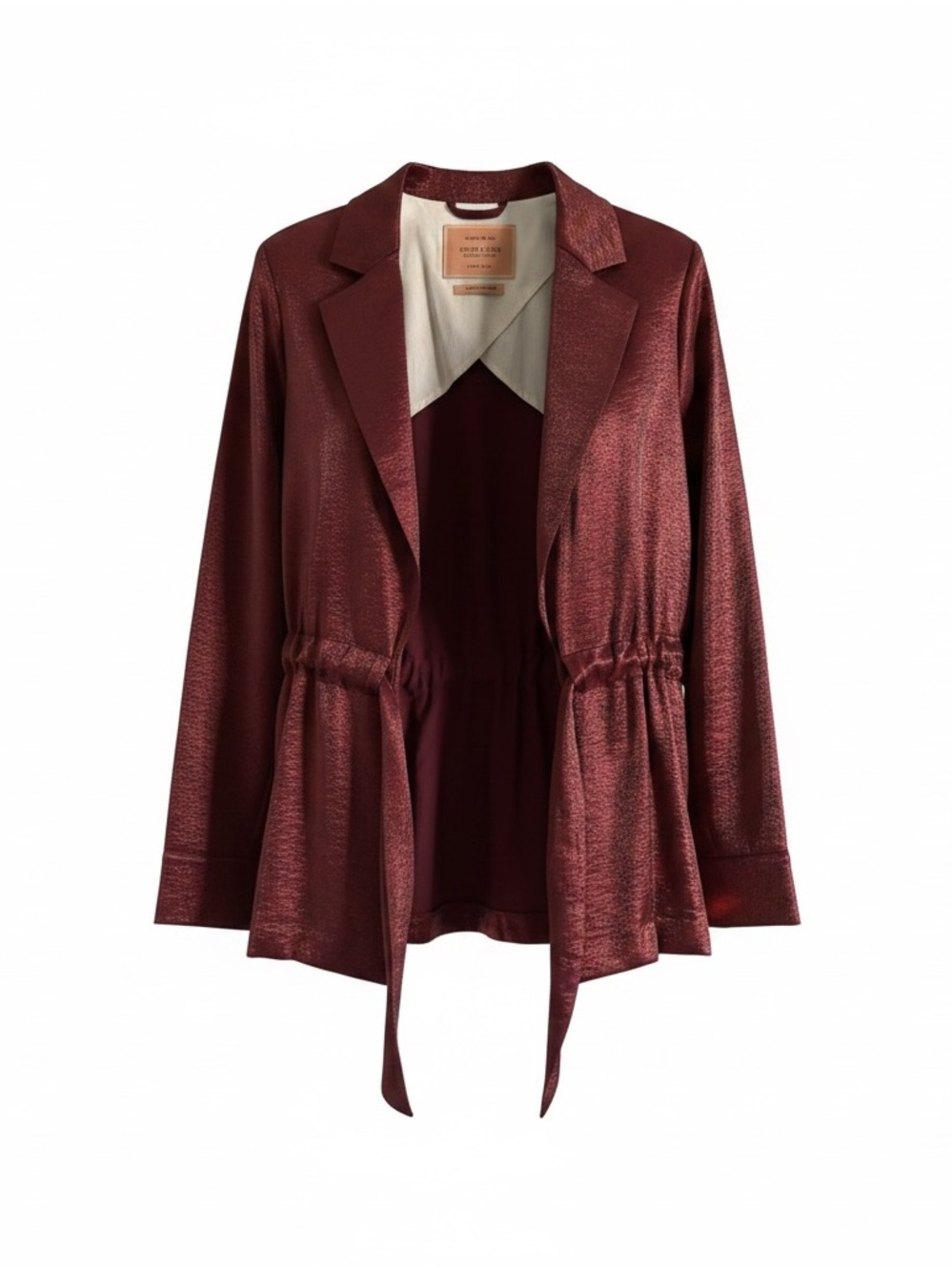 Scotch & Soda Maison Scotch Medium Sz Burgundy Tie-Front Belted Classic Blazer